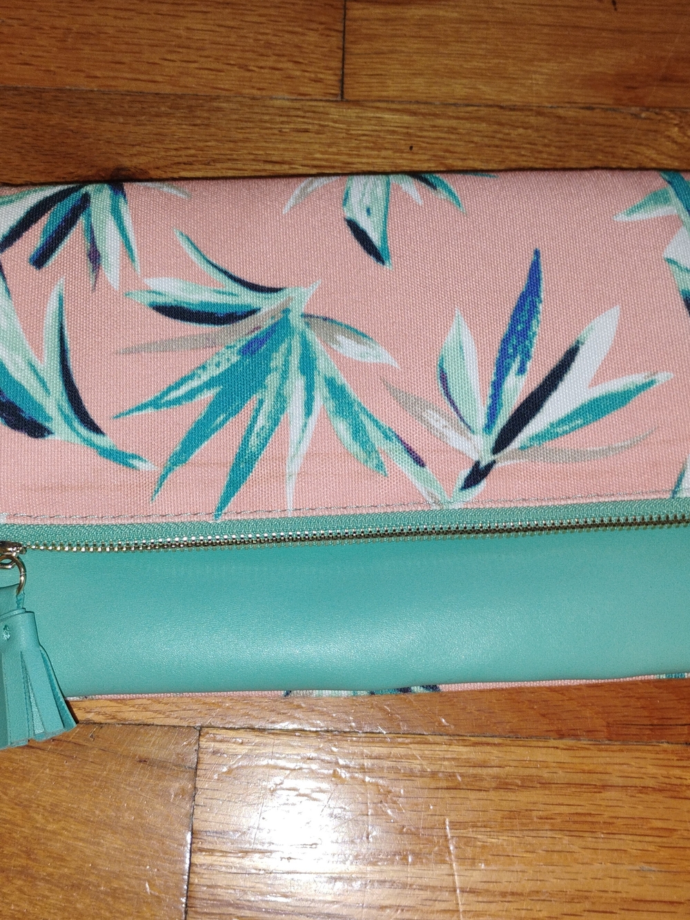 Rachel Pally Pink Floral and Teal Foldover Clutch